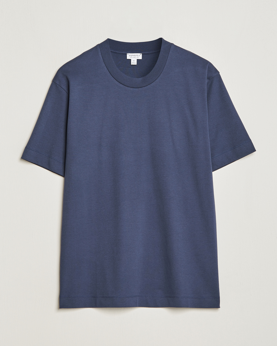 Herre | T-Shirts | Sunspel | Heavyweight Mock Neck T-Shirt Navy