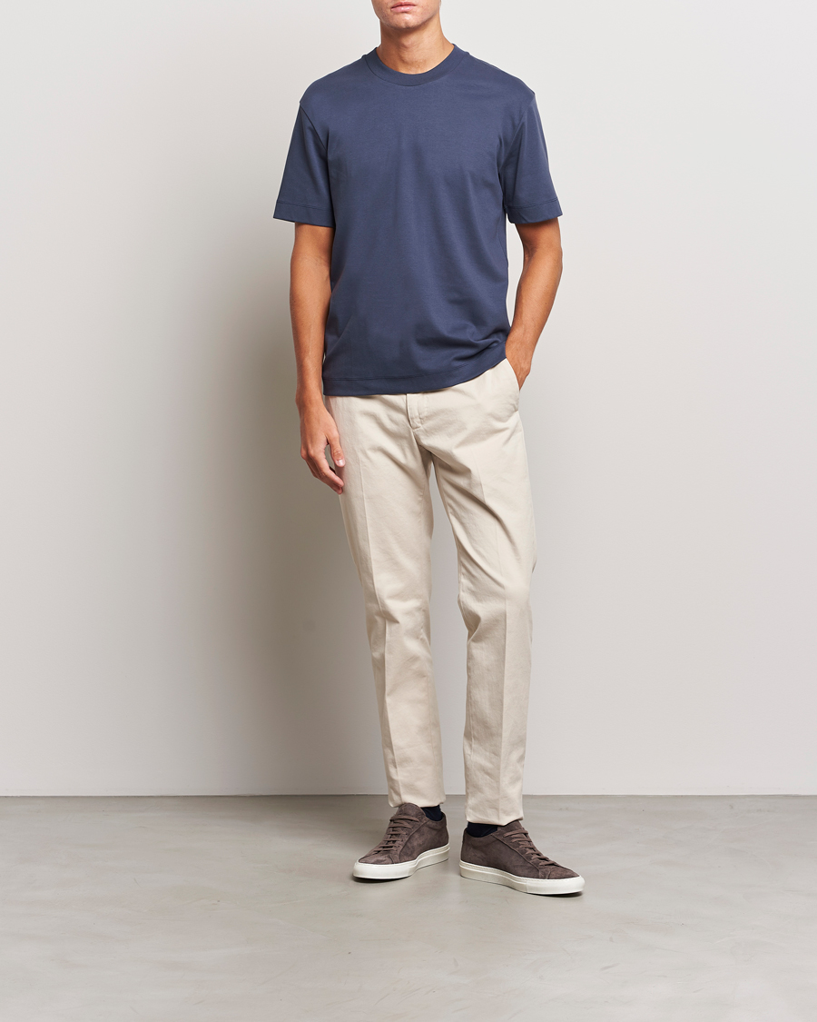 Herre | T-Shirts | Sunspel | Heavyweight Mock Neck T-Shirt Navy