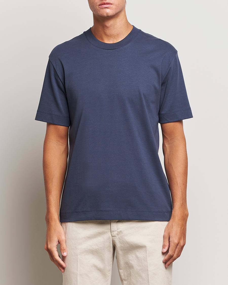 Herre | Sunspel | Sunspel | Heavyweight Mock Neck T-Shirt Navy