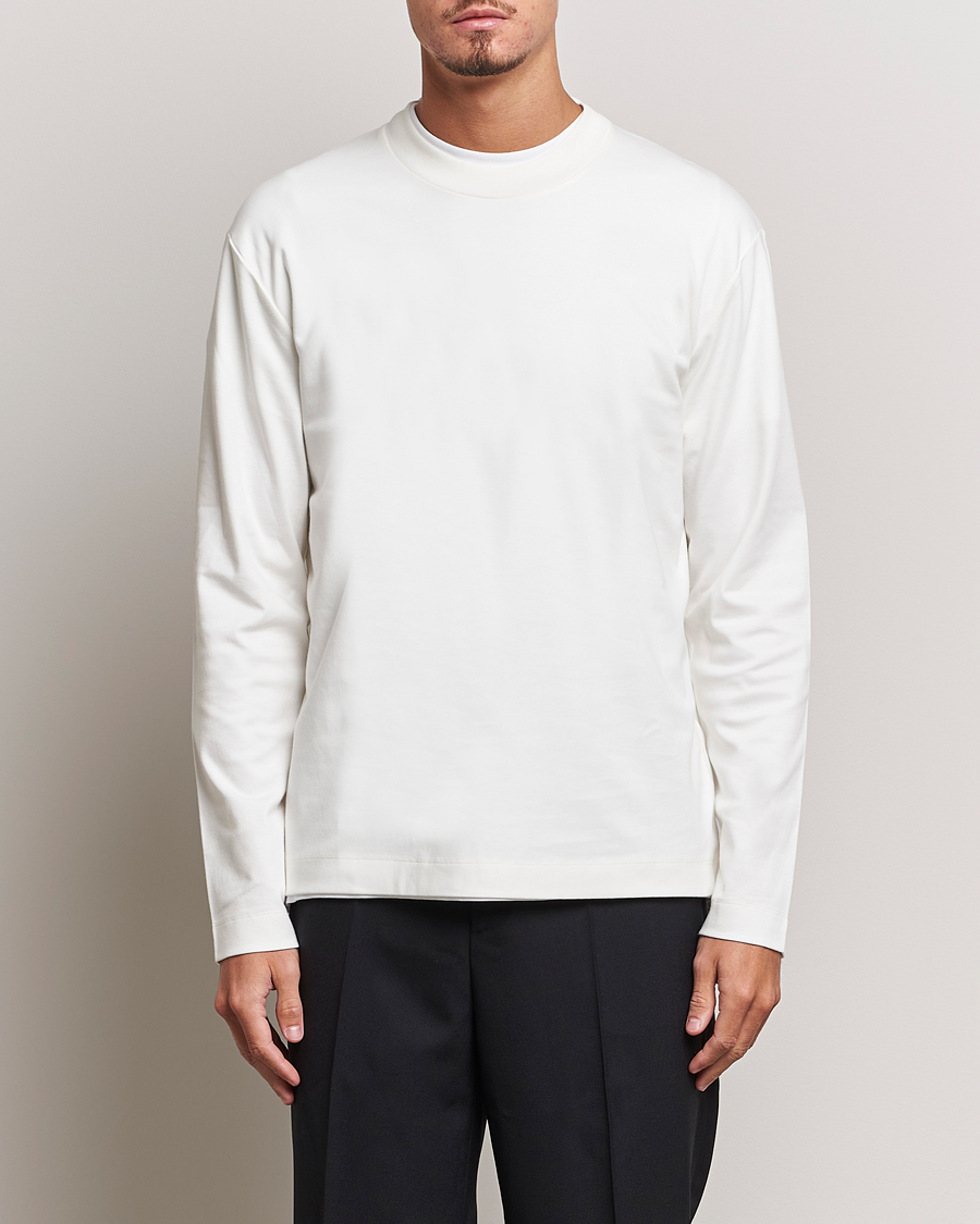 Herre | | Sunspel | Heavyweight Mock Neck Long Sleeve T-Shirt Ecru