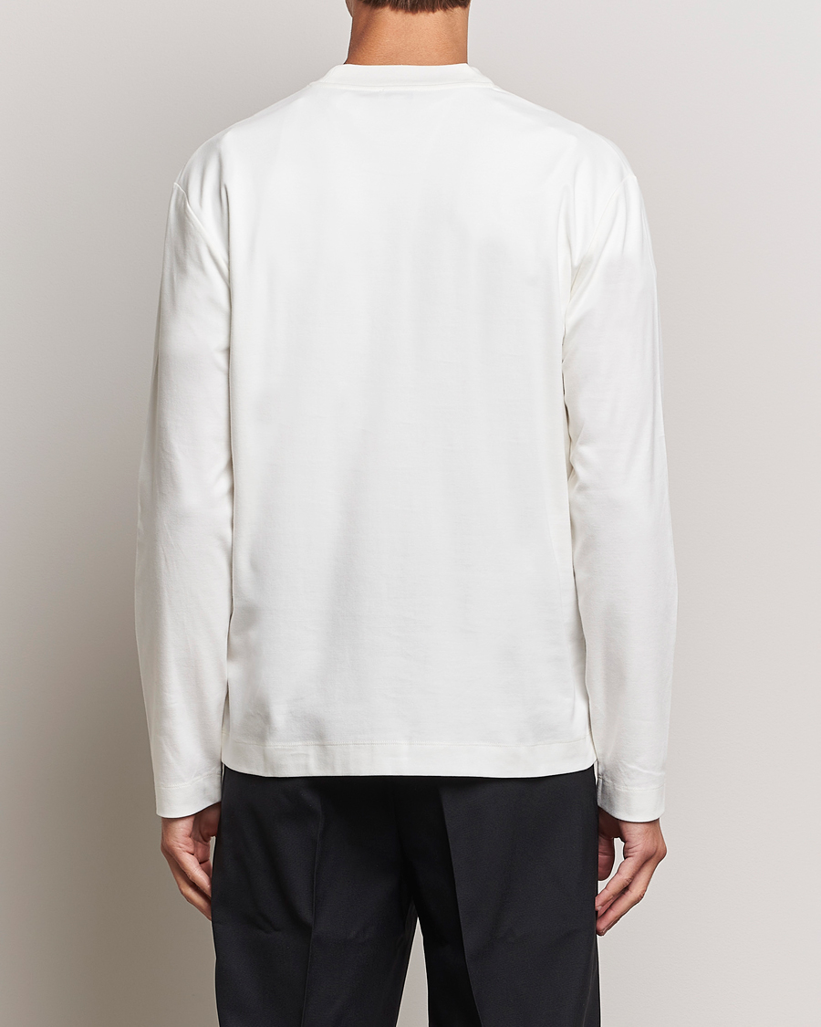Herre | T-Shirts | Sunspel | Heavyweight Mock Neck Long Sleeve T-Shirt Ecru