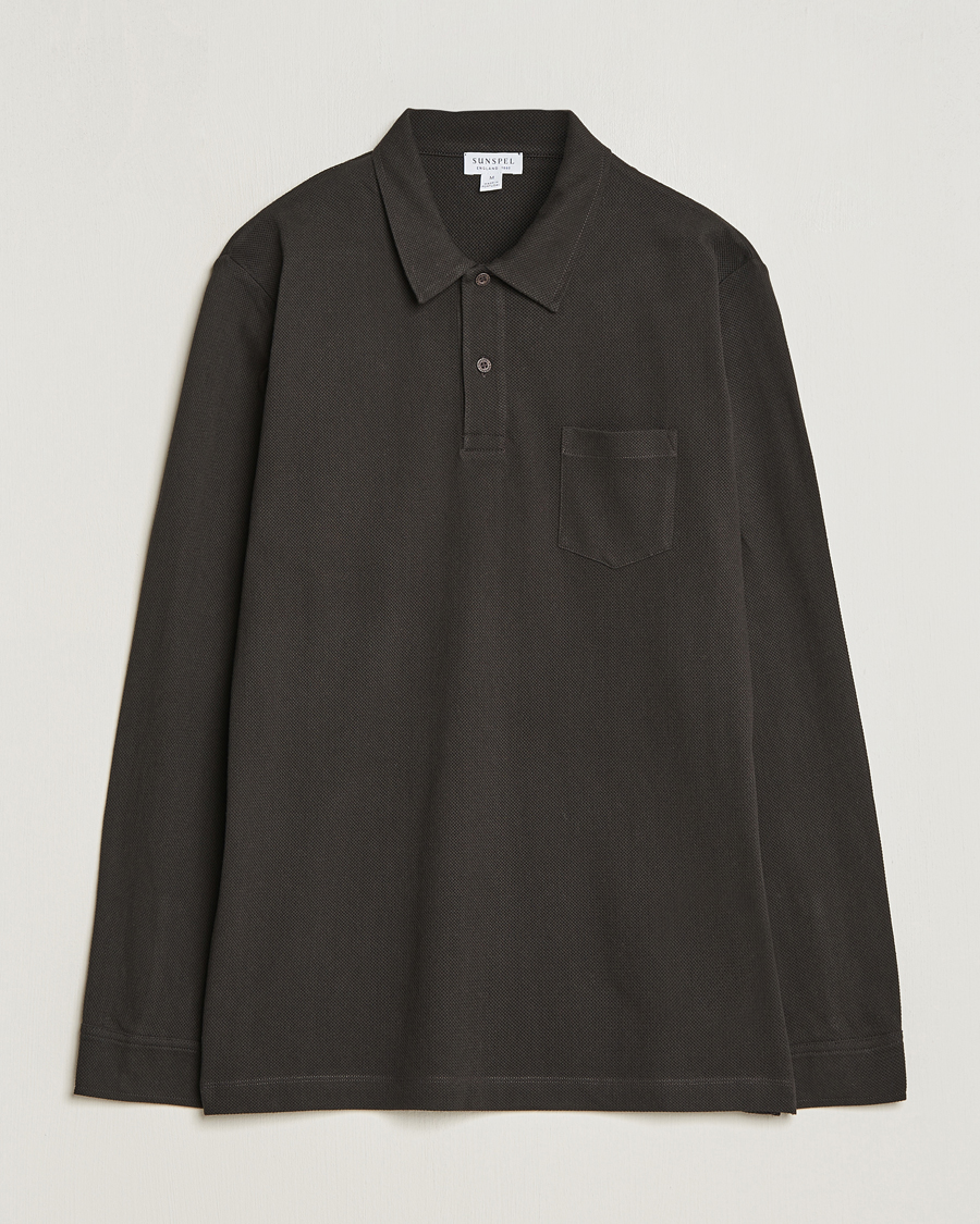 Herre | Gensere | Sunspel | Long Sleeve Riviera Polo Shirt Coffee