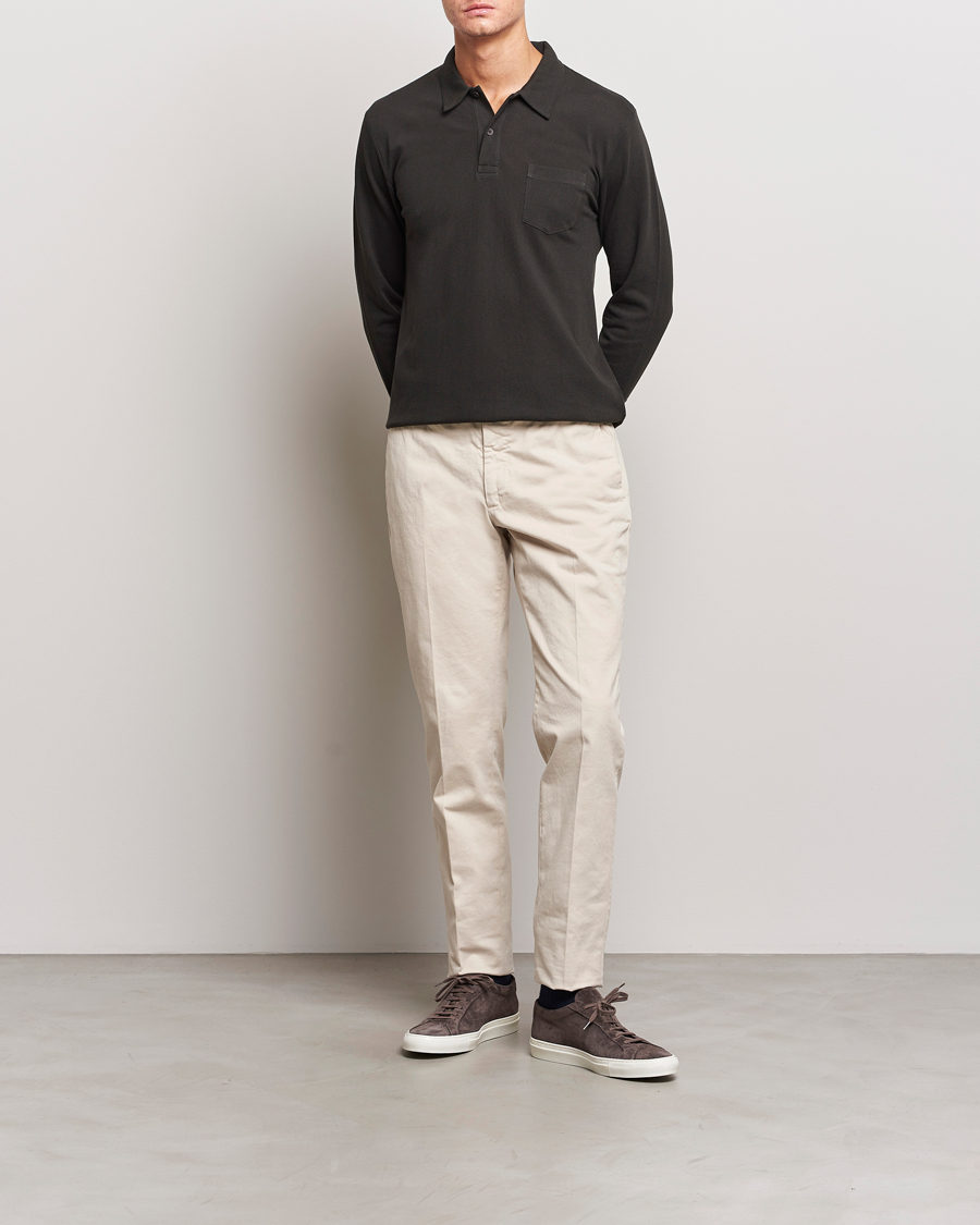 Herre | Gensere | Sunspel | Long Sleeve Riviera Polo Shirt Coffee
