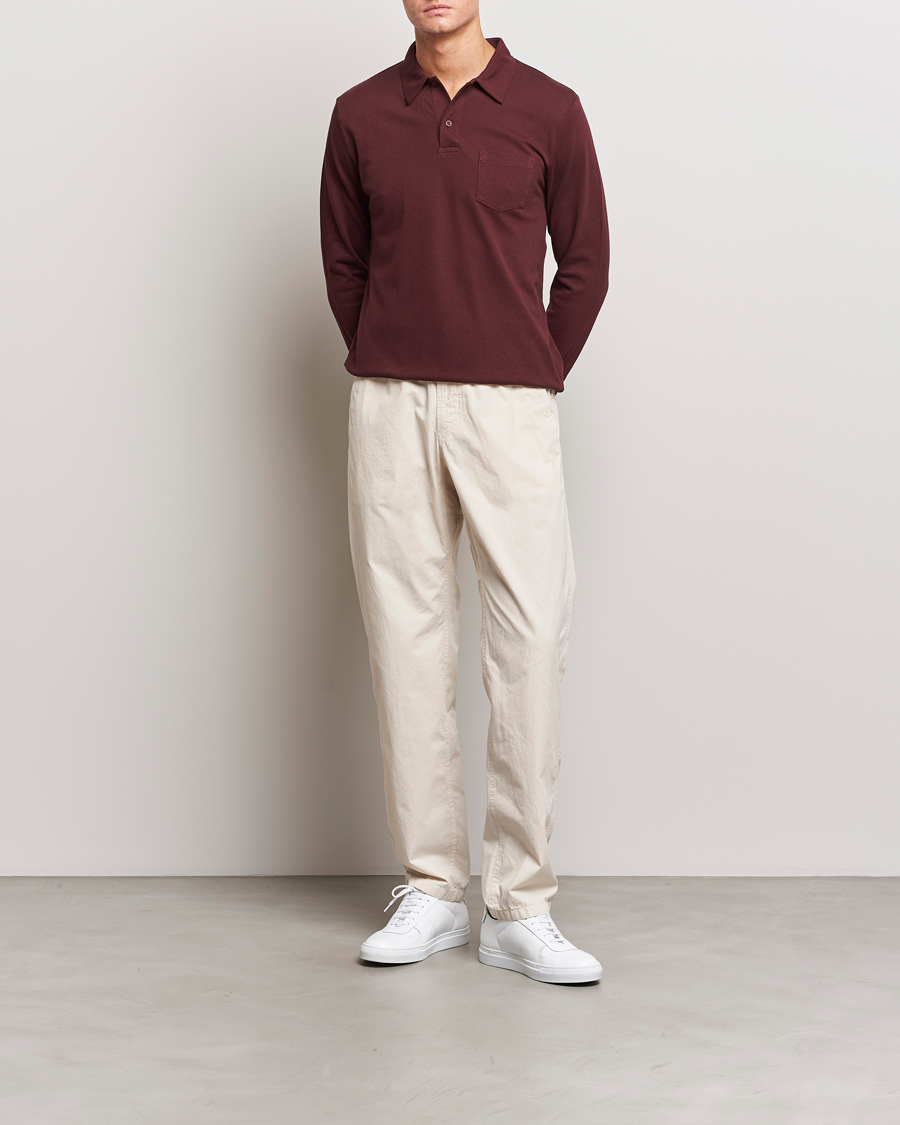 Herre | Gensere | Sunspel | Long Sleeve Riviera Polo Shirt Maroon