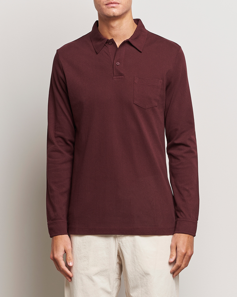 Herre |  | Sunspel | Long Sleeve Riviera Polo Shirt Maroon