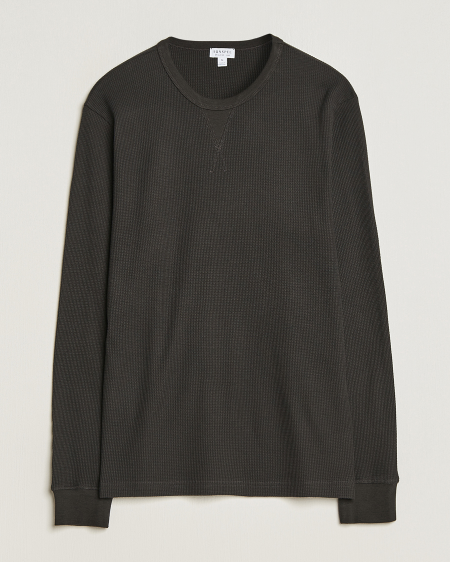 Herre | T-Shirts | Sunspel | Long Sleeve Waffle T-Shirt Coffee