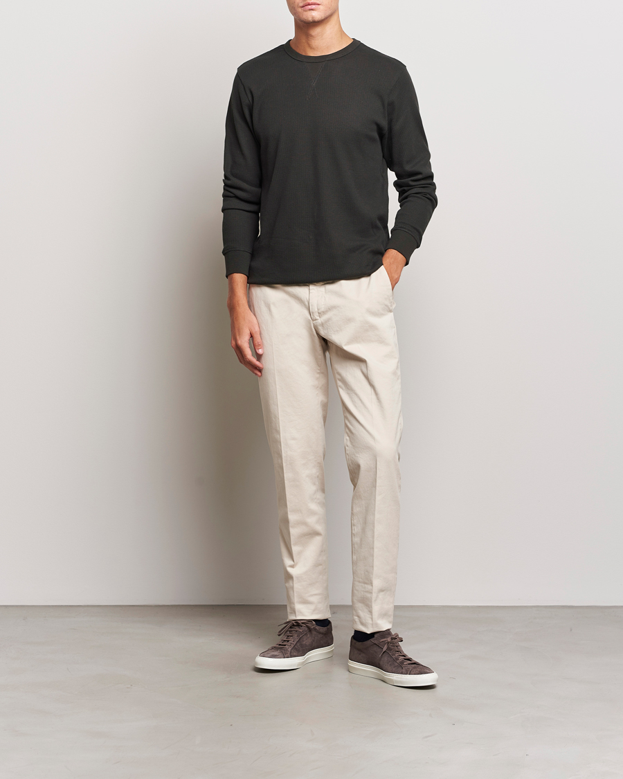 Herre | T-Shirts | Sunspel | Long Sleeve Waffle T-Shirt Coffee