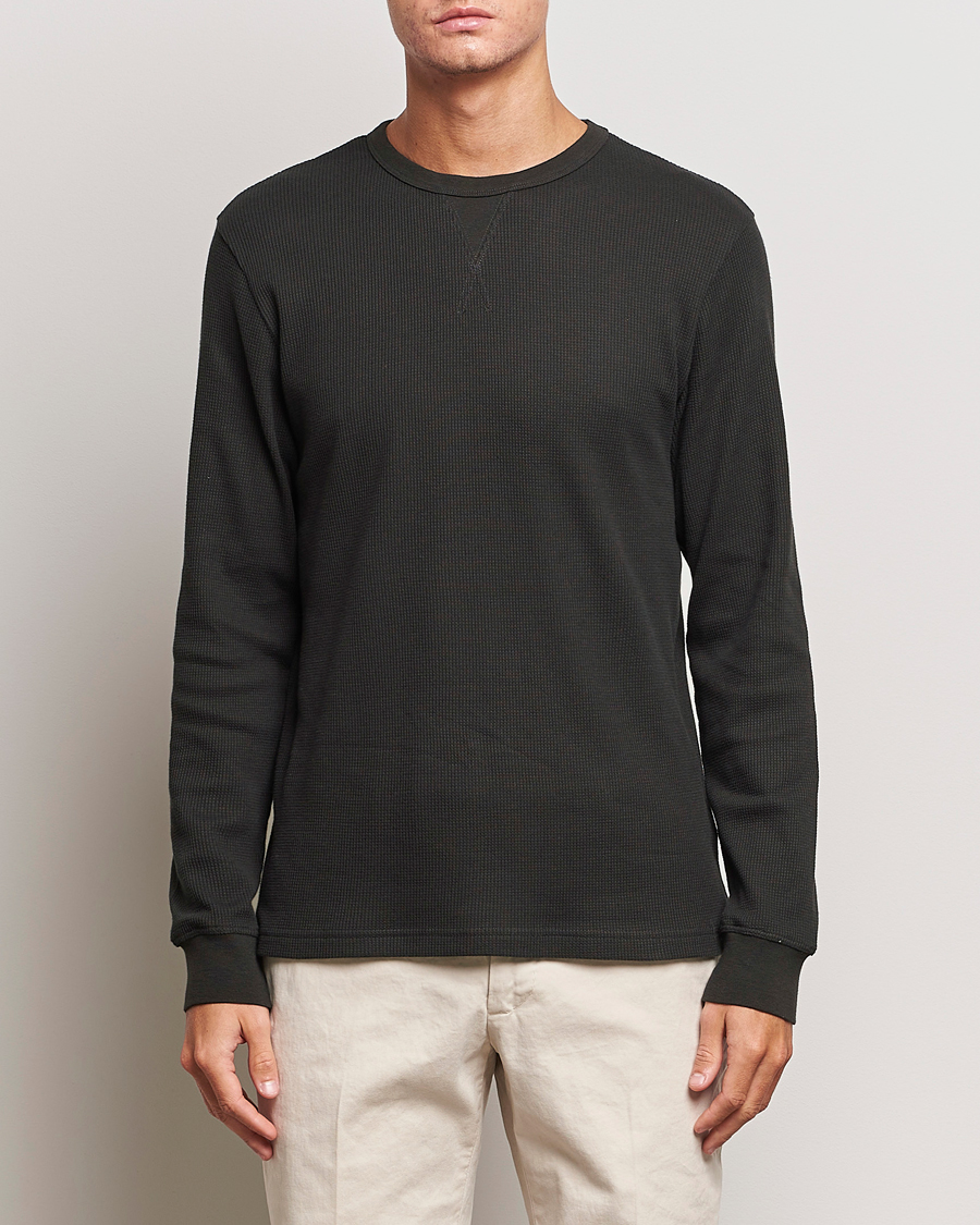 Herre | T-Shirts | Sunspel | Long Sleeve Waffle T-Shirt Coffee
