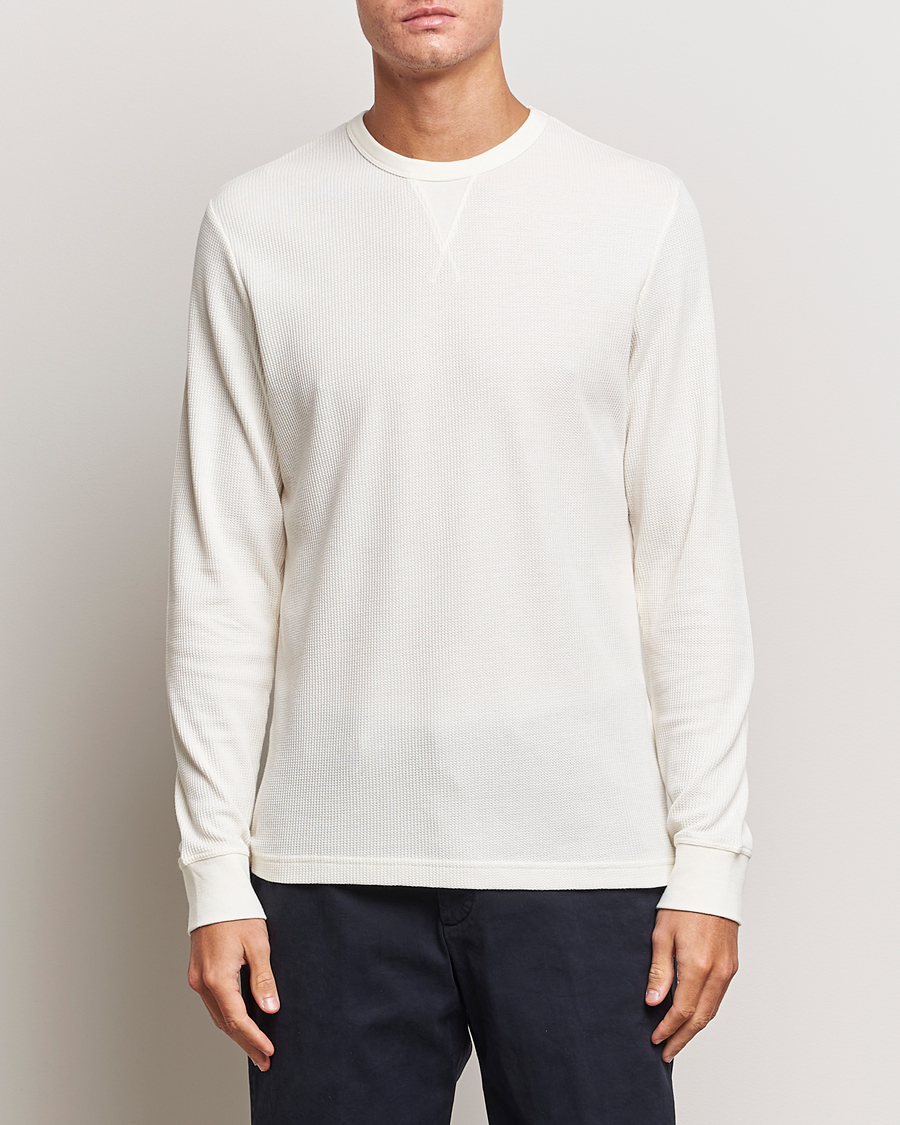 Herre |  | Sunspel | Long Sleeve Waffle T-Shirt Ecru