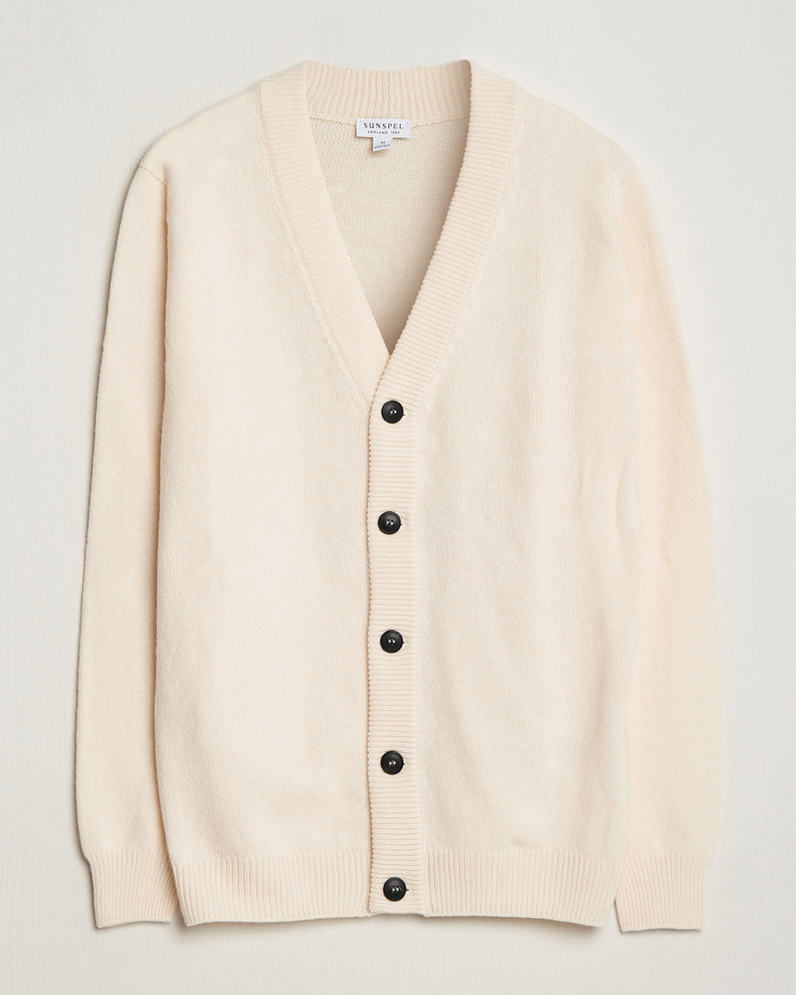 Herre | Gensere | Sunspel | Lambswool Cardigan Ecru