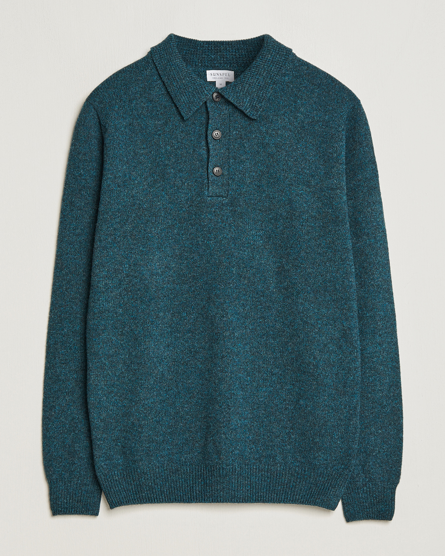 Herre | Gensere | Sunspel | Lambswool Poloshirt Peacock