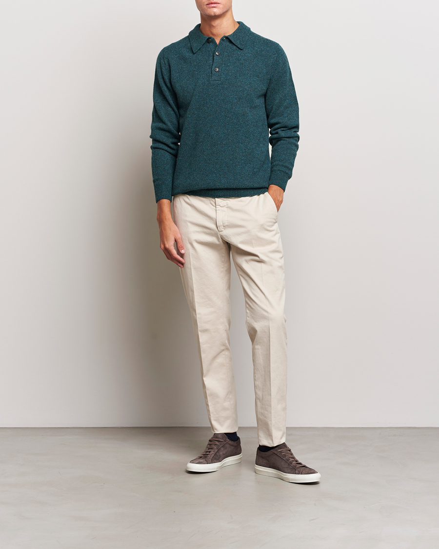 Herre | Gensere | Sunspel | Lambswool Poloshirt Peacock