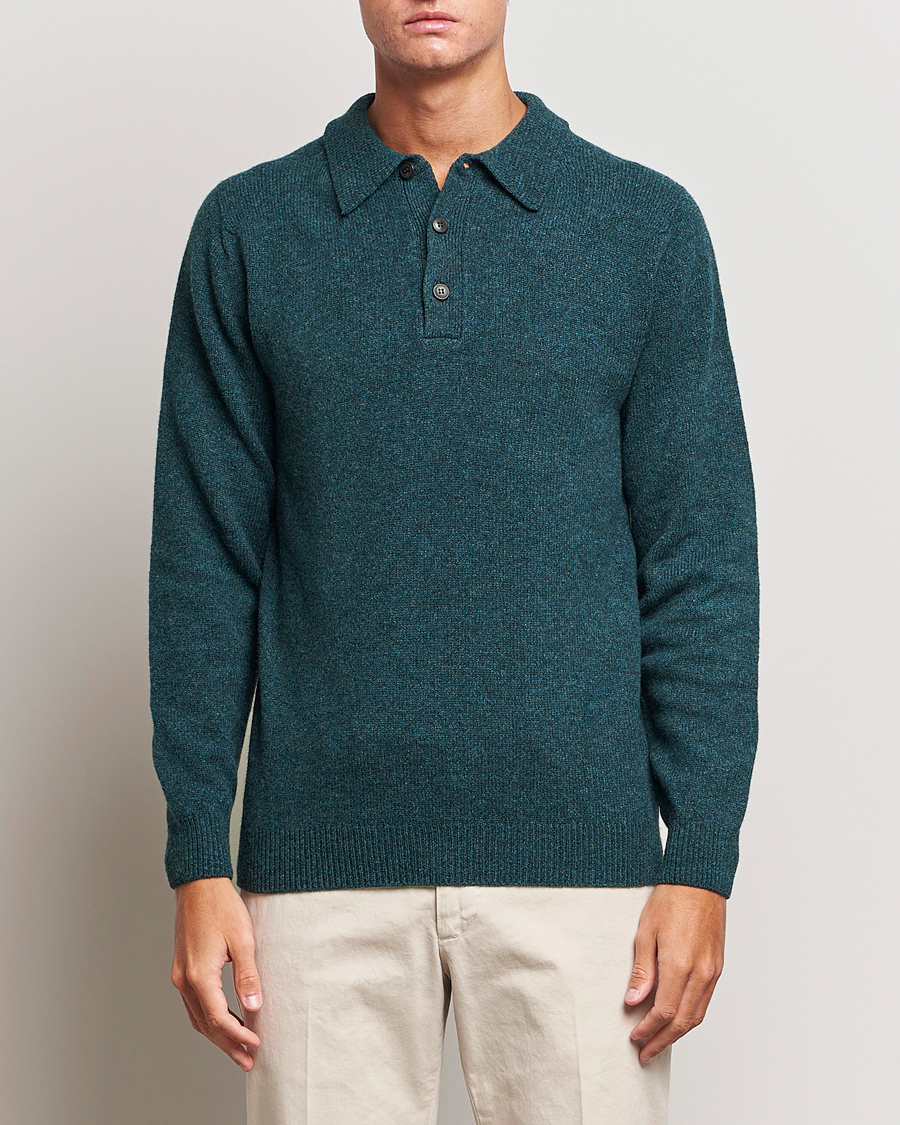 Herre | Gensere | Sunspel | Lambswool Poloshirt Peacock
