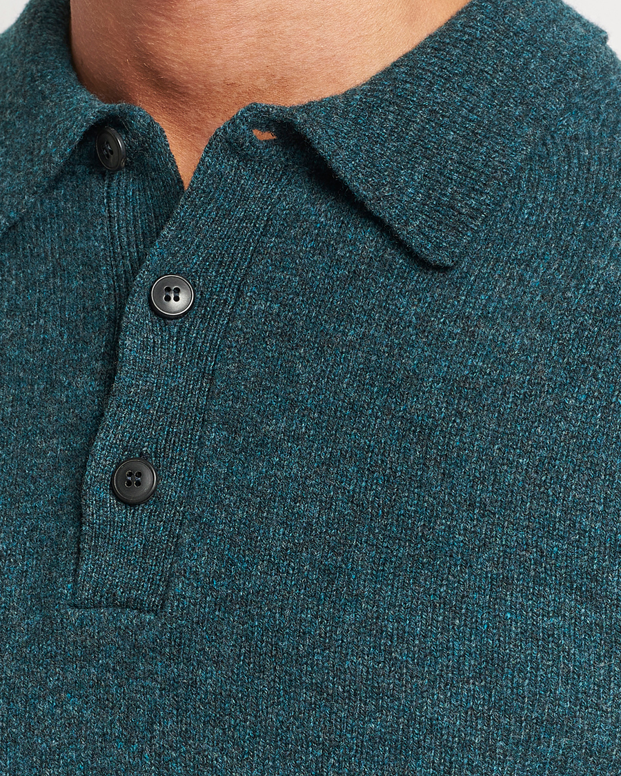Herre | Gensere | Sunspel | Lambswool Poloshirt Peacock