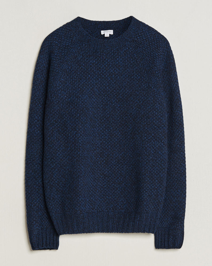 Herre | Gensere | Sunspel | Textured Lambswool Jumper Bright Navy Twist