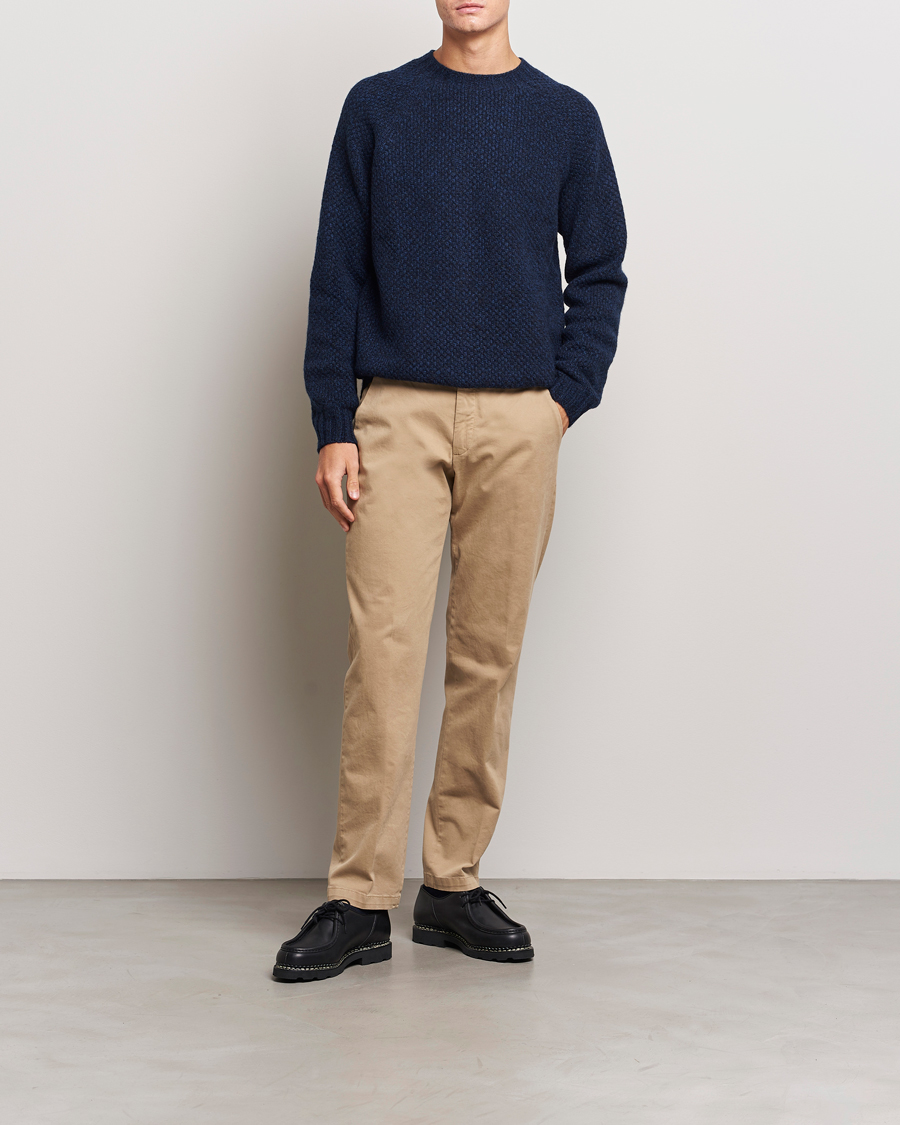 Herre | Gensere | Sunspel | Textured Lambswool Jumper Bright Navy Twist