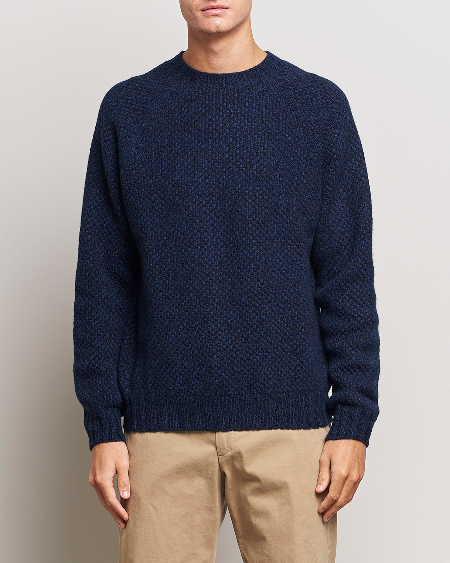 Herre |  | Sunspel | Textured Lambswool Jumper Bright Navy Twist
