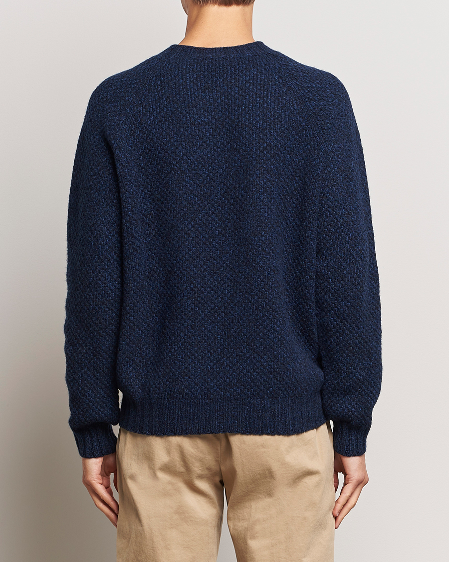 Herre | Gensere | Sunspel | Textured Lambswool Jumper Bright Navy Twist