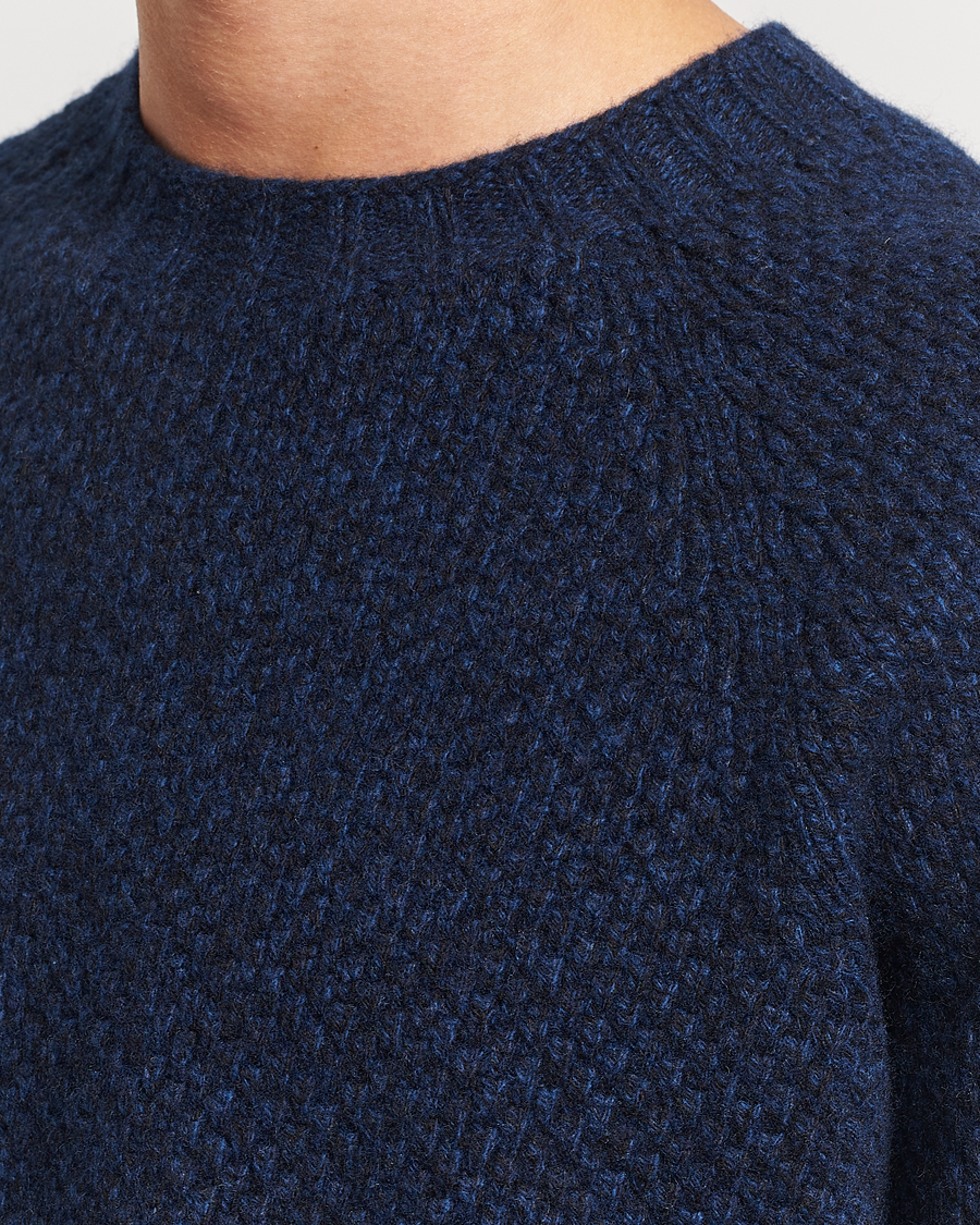 Herre | Gensere | Sunspel | Textured Lambswool Jumper Bright Navy Twist