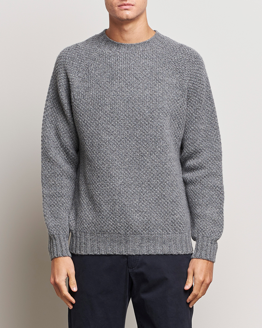 Herre | Gensere | Sunspel | Textured Lambswool Jumper Mid Grey Twist
