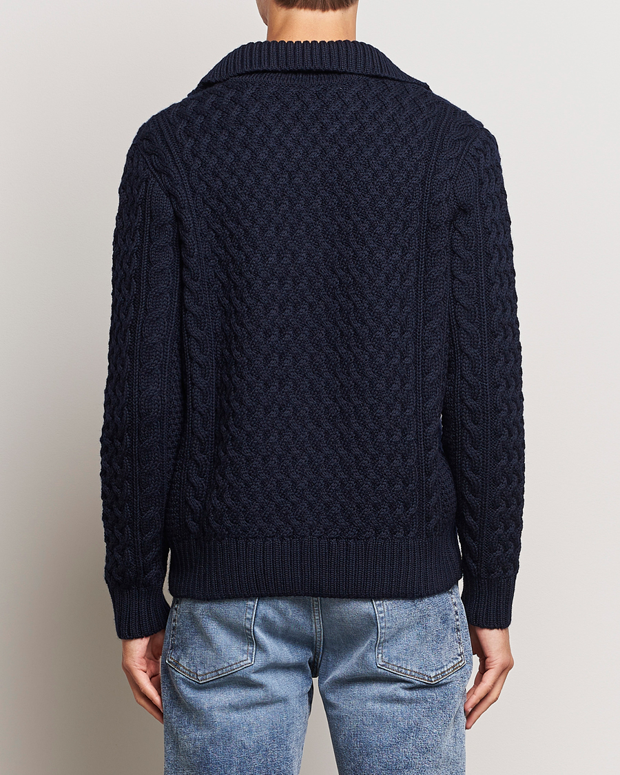 Herre | Gensere | Sunspel | Cable Knit Jacket Navy