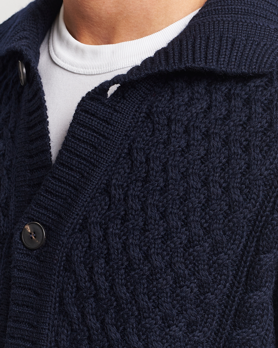Herre | Gensere | Sunspel | Cable Knit Jacket Navy