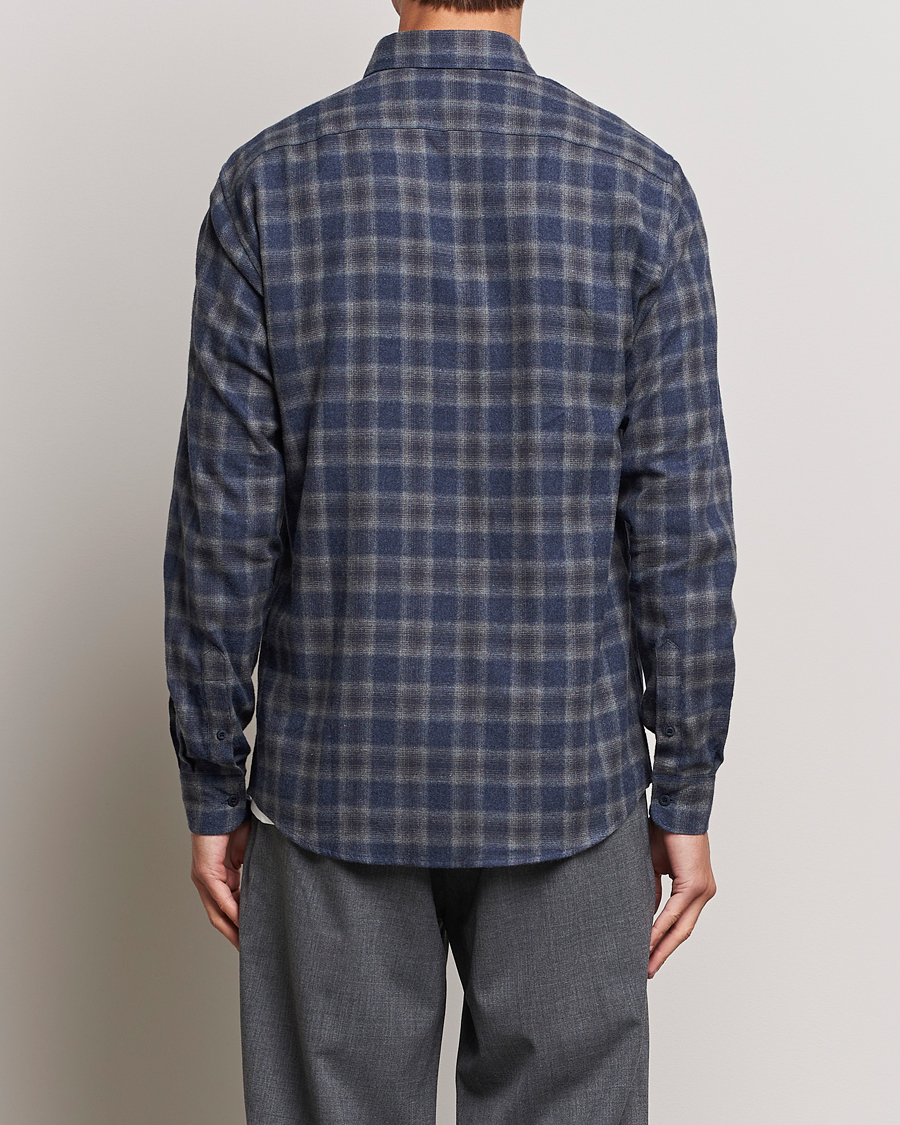 Herre | Skjorter | Sunspel | Brushed Cotton Flannel Shirt Grey/Blue Check