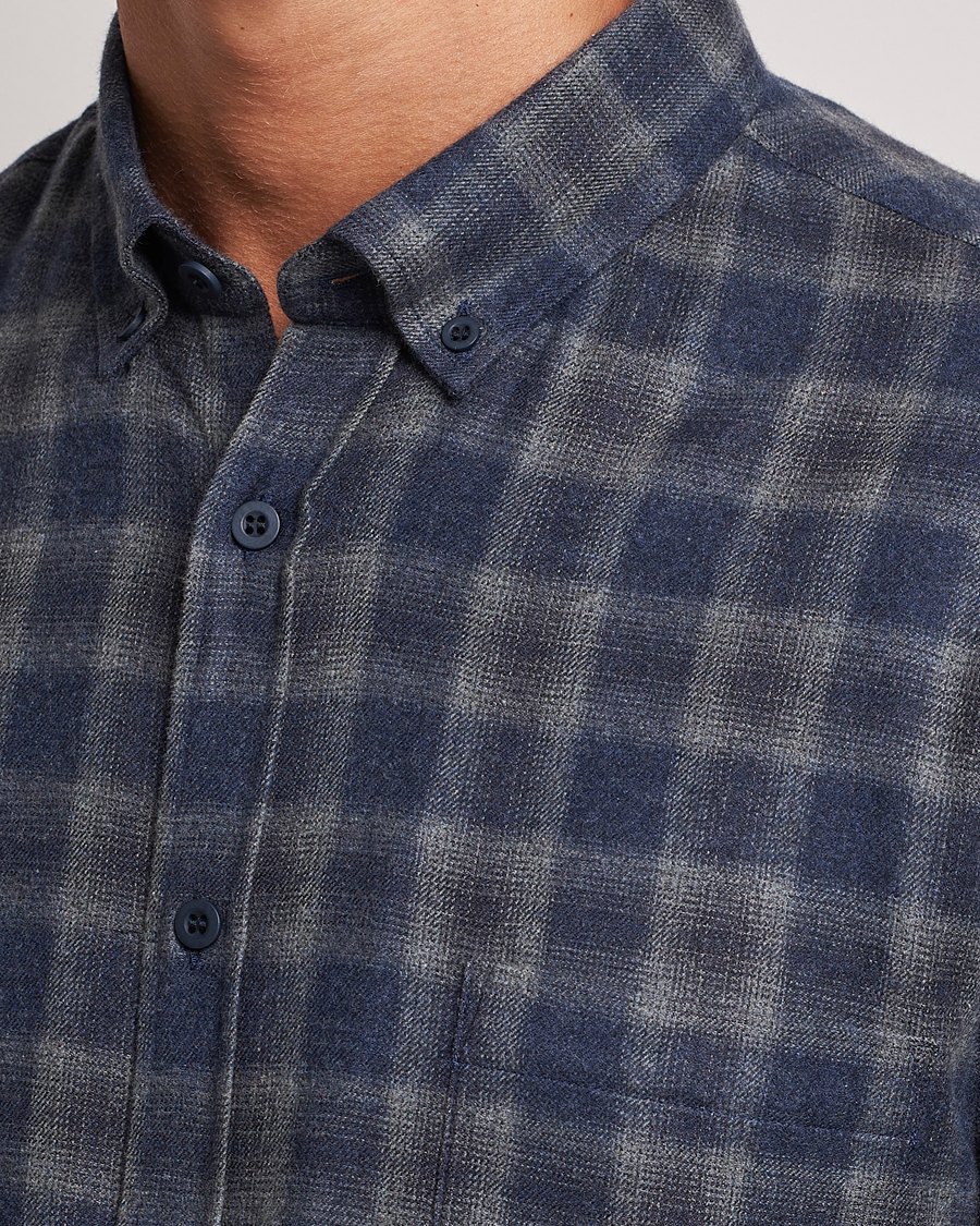 Herre | Skjorter | Sunspel | Brushed Cotton Flannel Shirt Grey/Blue Check