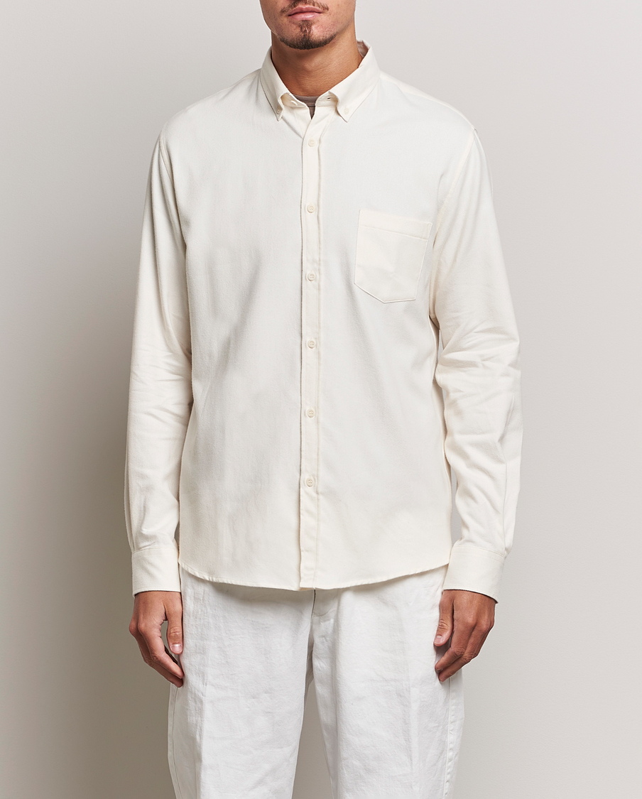 Herre |  | Sunspel | Brushed Cotton Flannel Shirt Ecru
