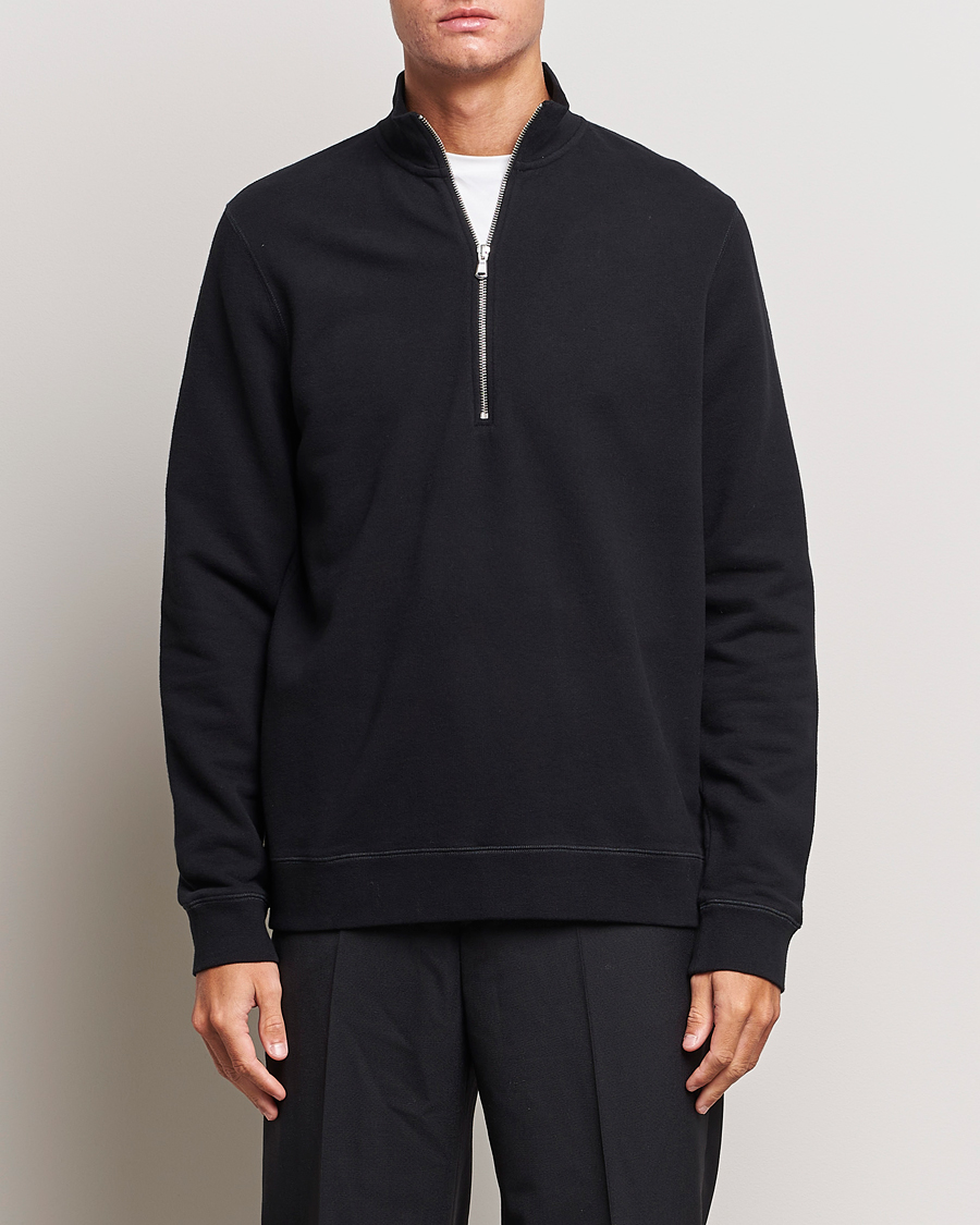 Herre | Gensere | Sunspel | Loopback Half Zip Sweatshirt Black