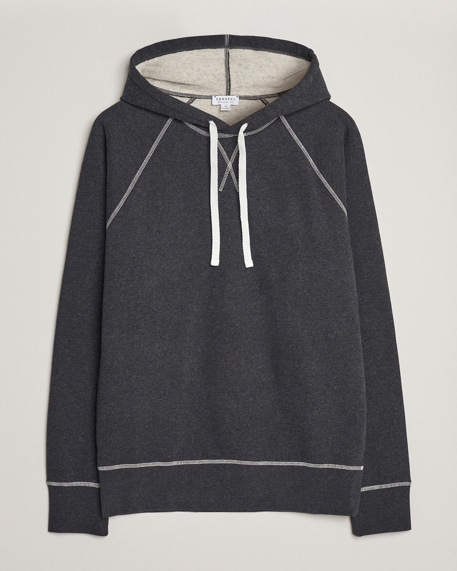 Herre | Gensere | Sunspel | Fleeceback Hoodie Charcoal Melange