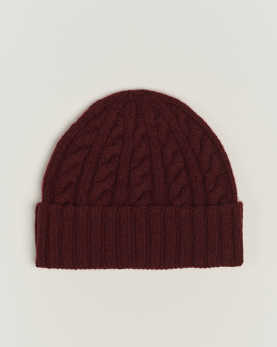Herre | Sunspel Lambswool Cable Hat Maroon | Sunspel | Lambswool Cable Hat Maroon
