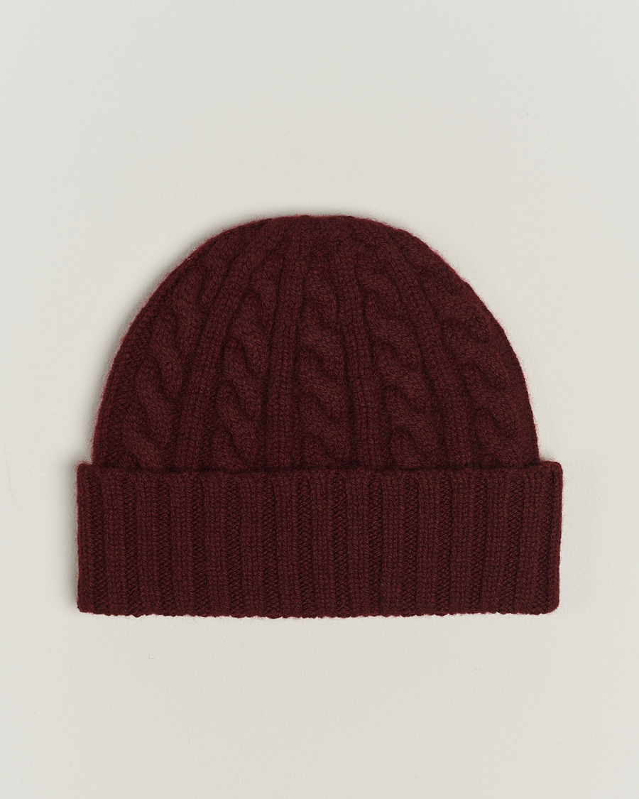 Herre | Sunspel Lambswool Cable Hat Maroon | Sunspel | Lambswool Cable Hat Maroon
