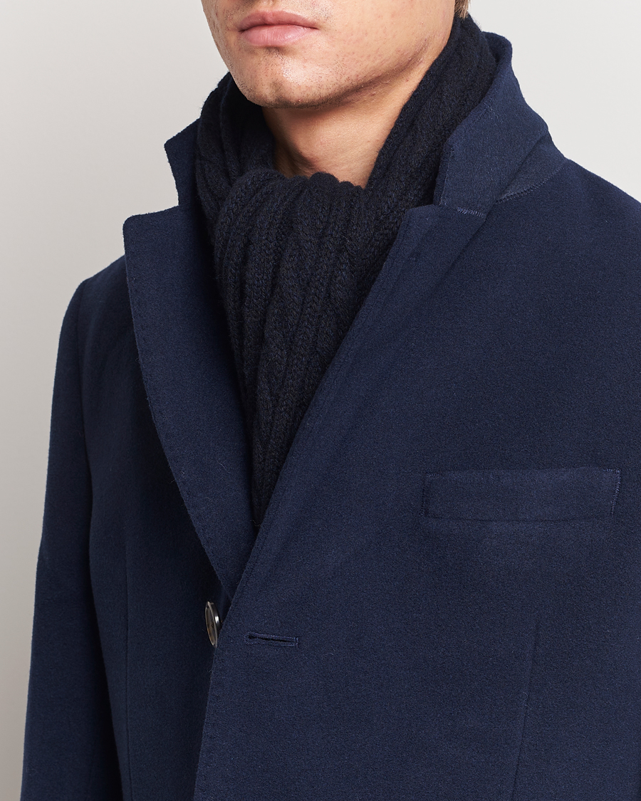 Herre |  | Sunspel | Lambswool Cable Scarf Dark Navy