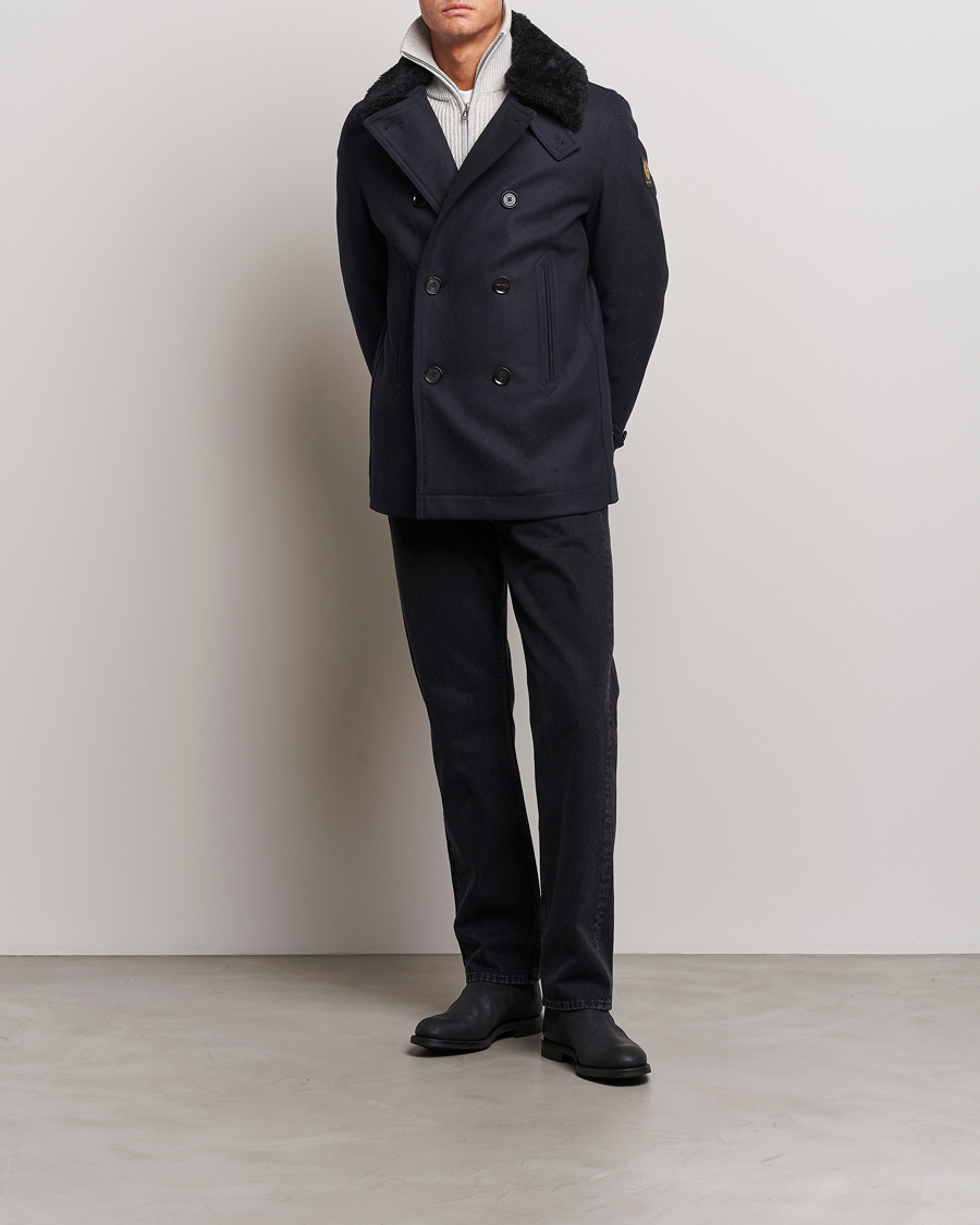 Herre | Jakker | Belstaff | Ashridge Sherling Wool Peacoat Dark Ink