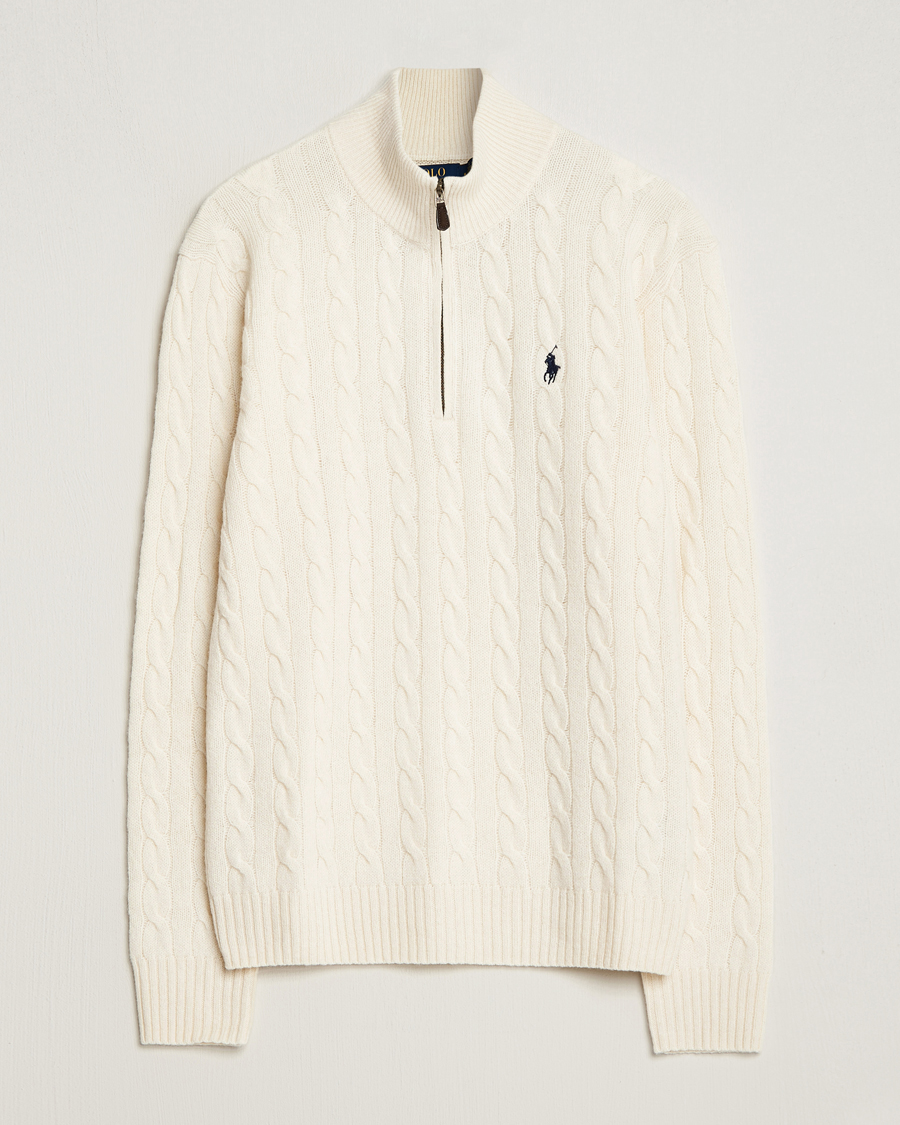 Herre | Gensere | Polo Ralph Lauren | Wool/Cashmere Cable Half Zip Andover Cream