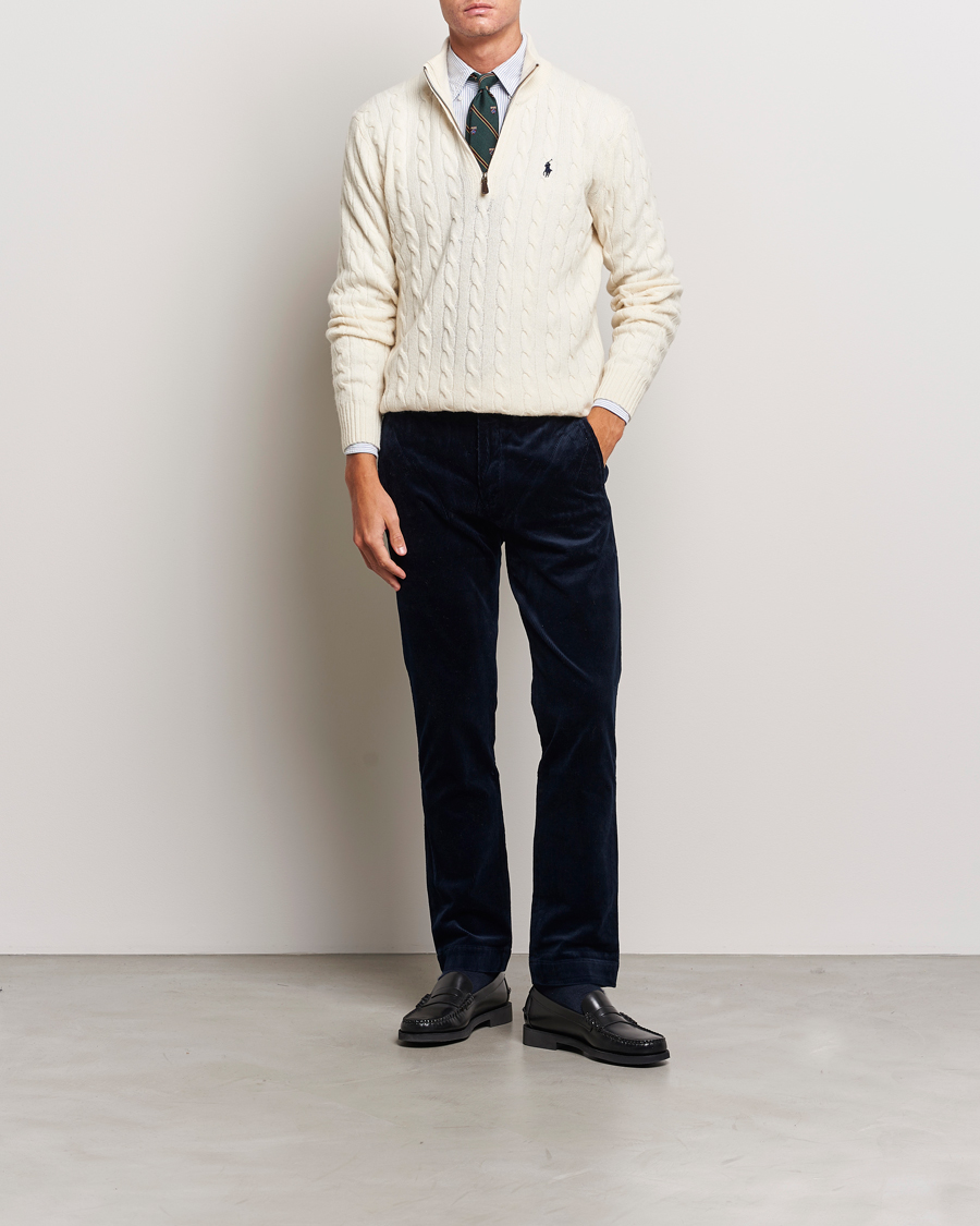 Herre | Gensere | Polo Ralph Lauren | Wool/Cashmere Cable Half Zip Andover Cream