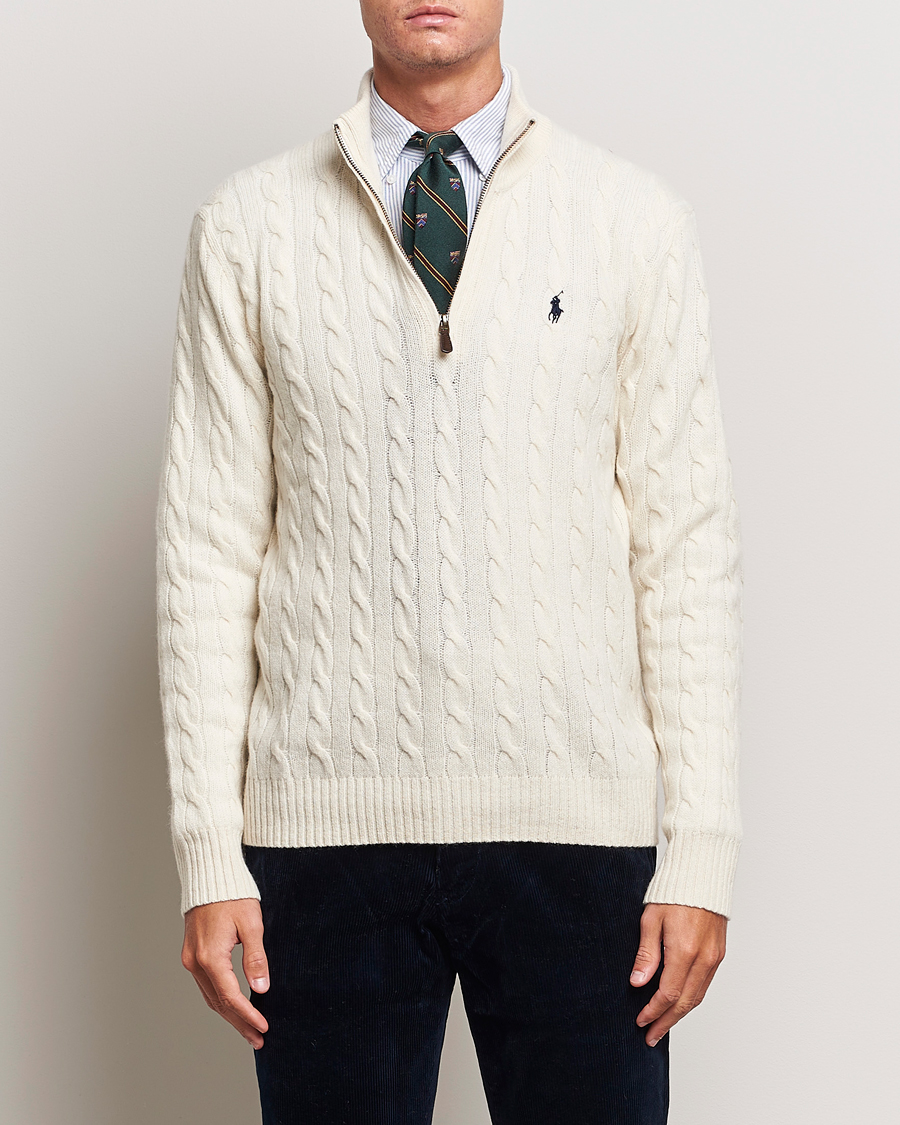 Herre | Gensere | Polo Ralph Lauren | Wool/Cashmere Cable Half Zip Andover Cream