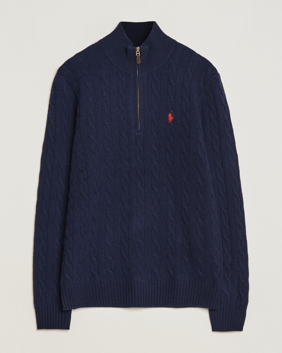 Herre | Gensere | Polo Ralph Lauren | Wool/Cashmere Cable Half Zip Hunter Navy