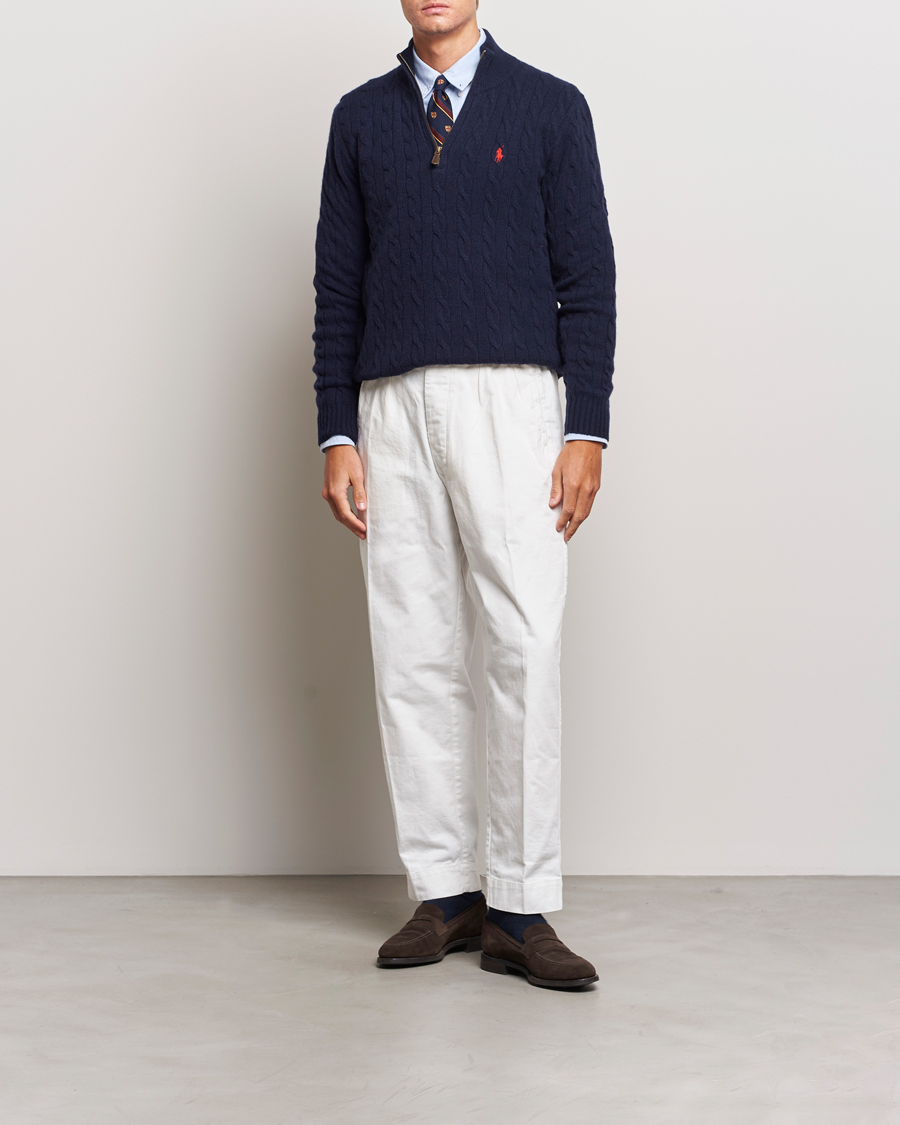 Herre | Gensere | Polo Ralph Lauren | Wool/Cashmere Cable Half Zip Hunter Navy