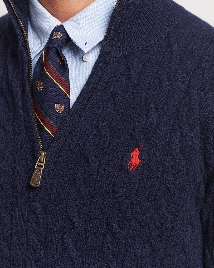 Herre | Gensere | Polo Ralph Lauren | Wool/Cashmere Cable Half Zip Hunter Navy
