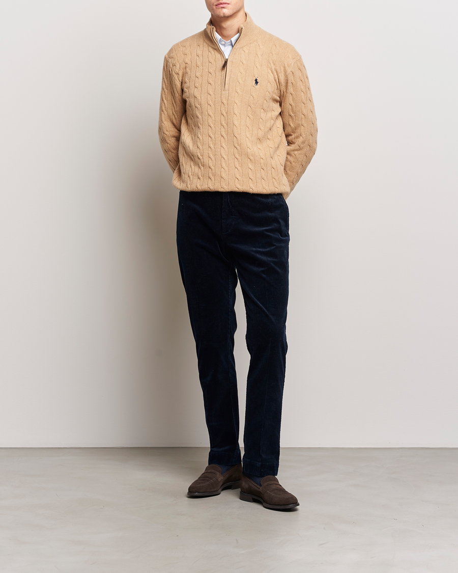 Herre | Gensere | Polo Ralph Lauren | Wool/Cashmere Cable Half Zip Camel Melange