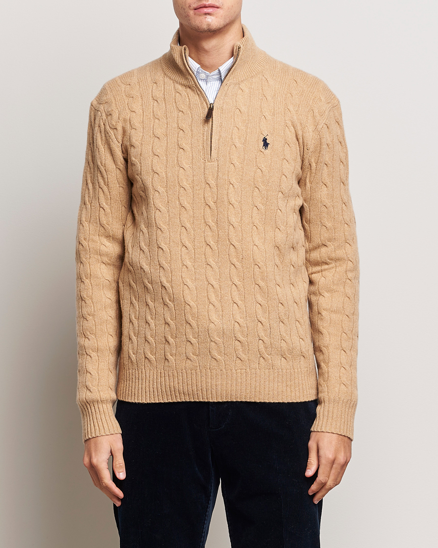 Herre |  | Polo Ralph Lauren | Wool/Cashmere Cable Half Zip Camel Melange