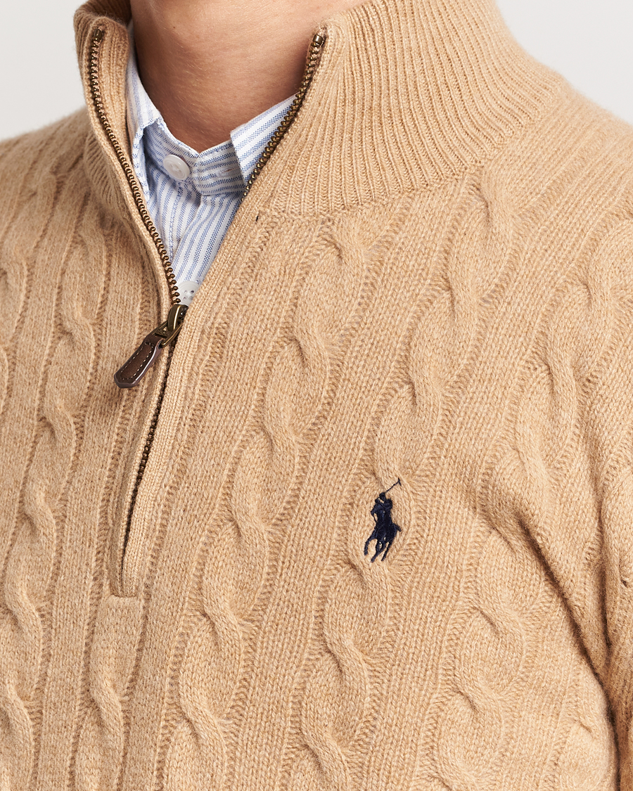 Herre | Gensere | Polo Ralph Lauren | Wool/Cashmere Cable Half Zip Camel Melange