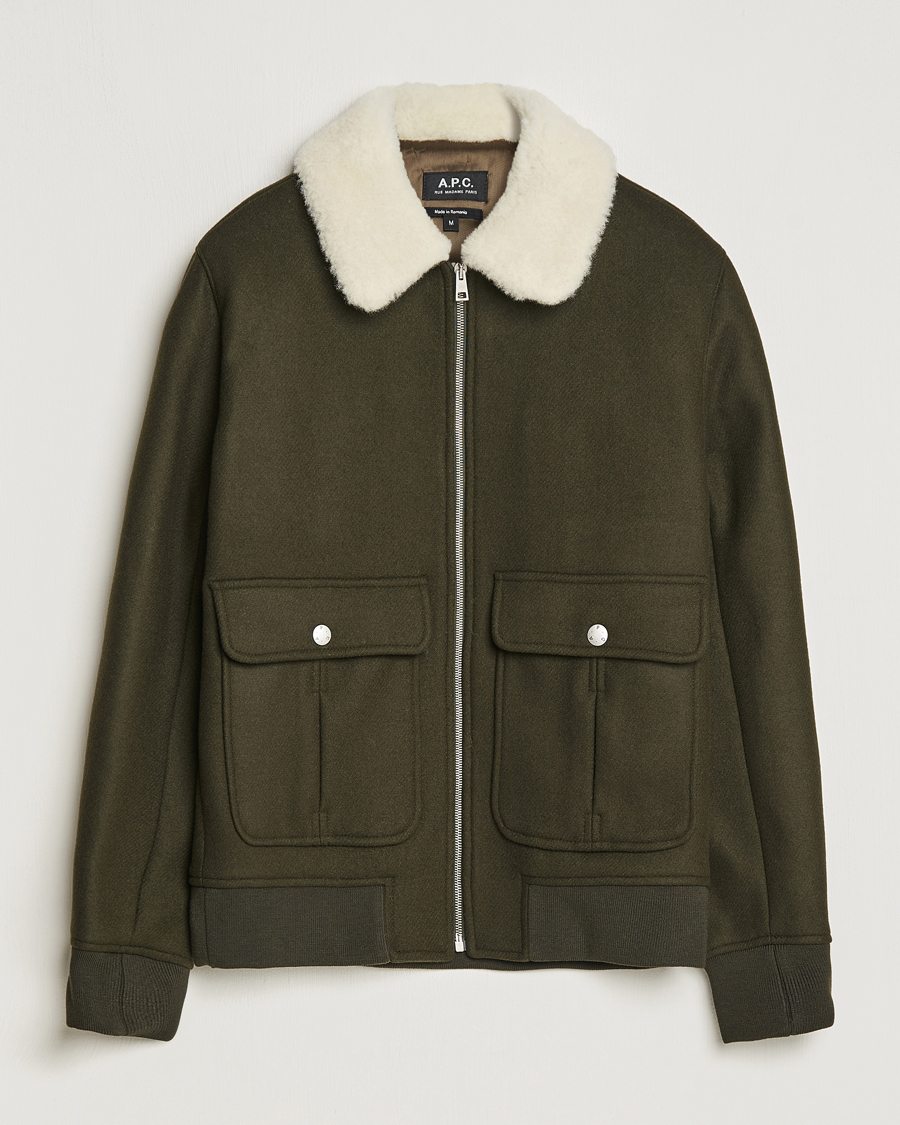Herre | Jakker | A.P.C. | Ben Shearling Bomber Jacket Dark Green