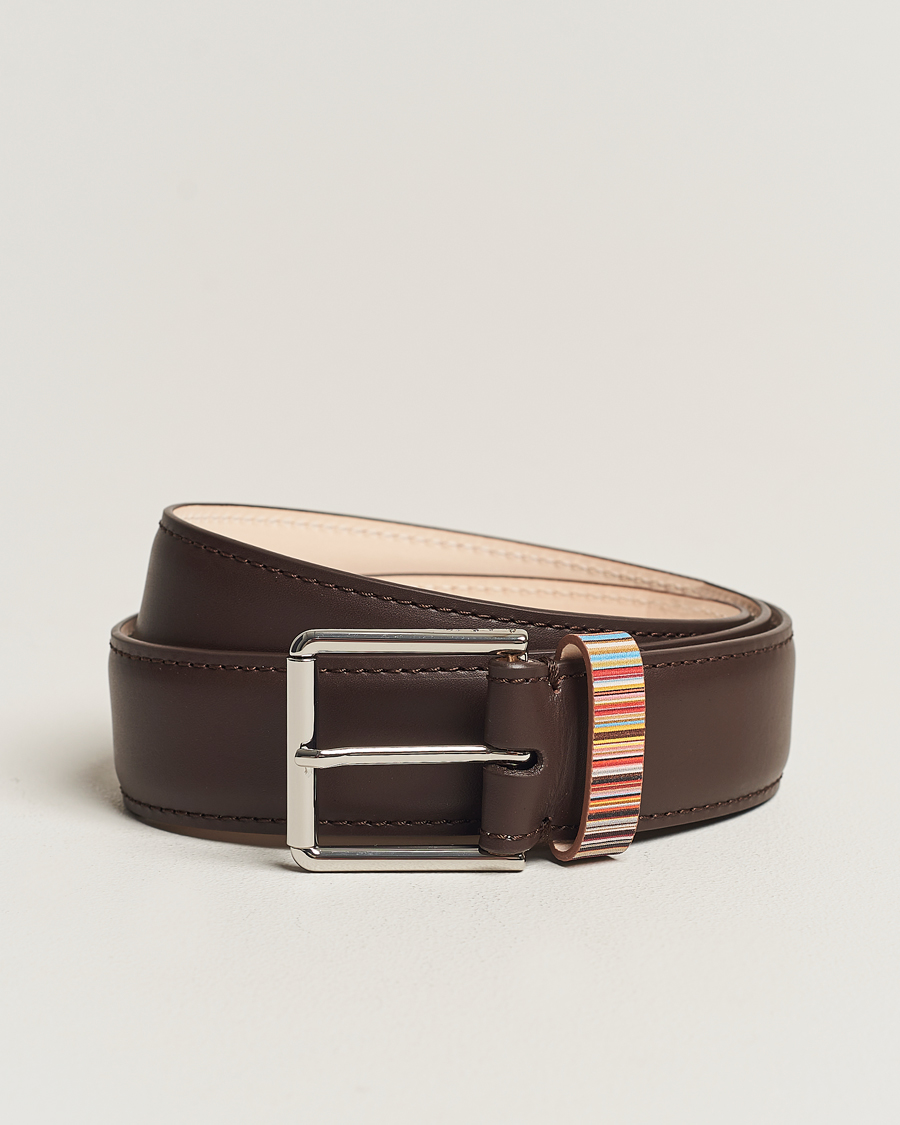 Herre |  | Paul Smith | Leather Stripe Belt Dark Brown