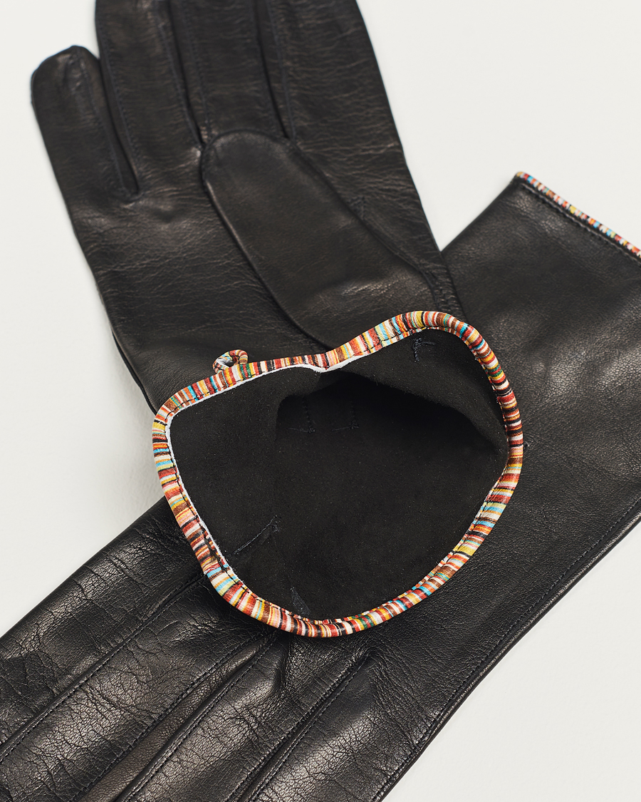 Herre | Hansker | Paul Smith | Leather Striped Piping Glove Black