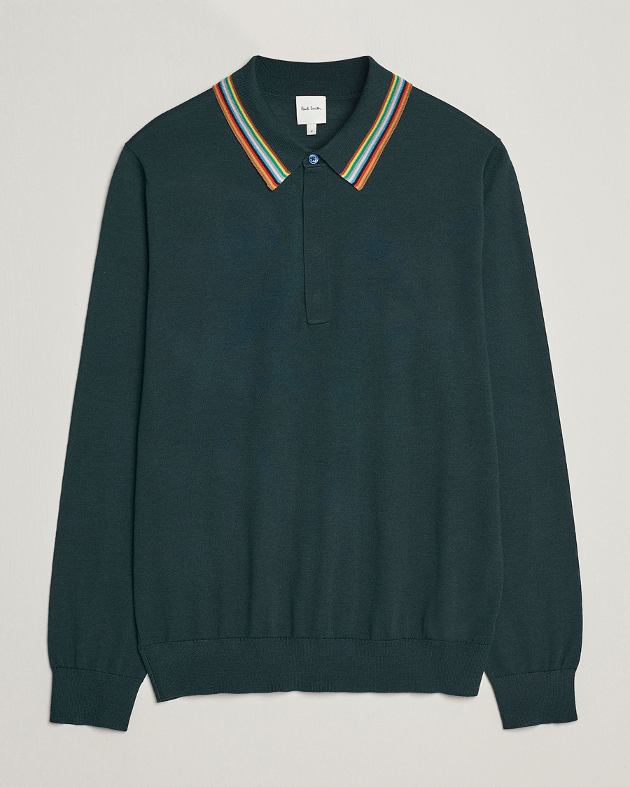 Herre |  | Paul Smith | Wool/Silk Knitted Polo Dark Green
