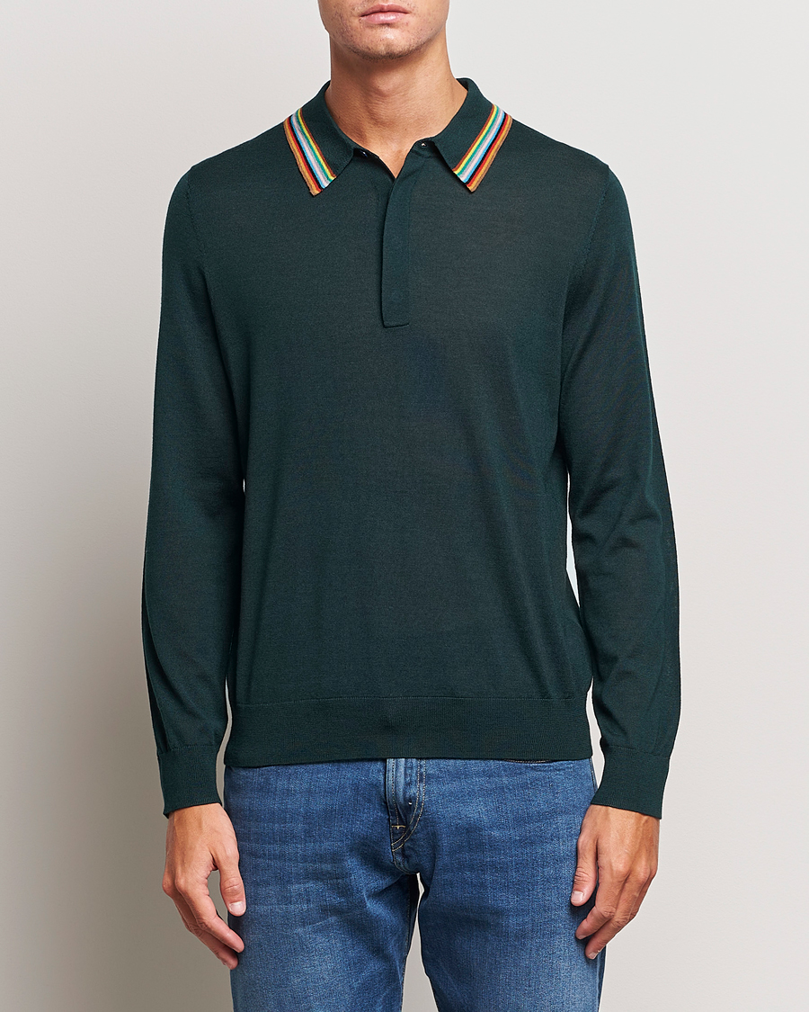 Herre |  | Paul Smith | Wool/Silk Knitted Polo Dark Green