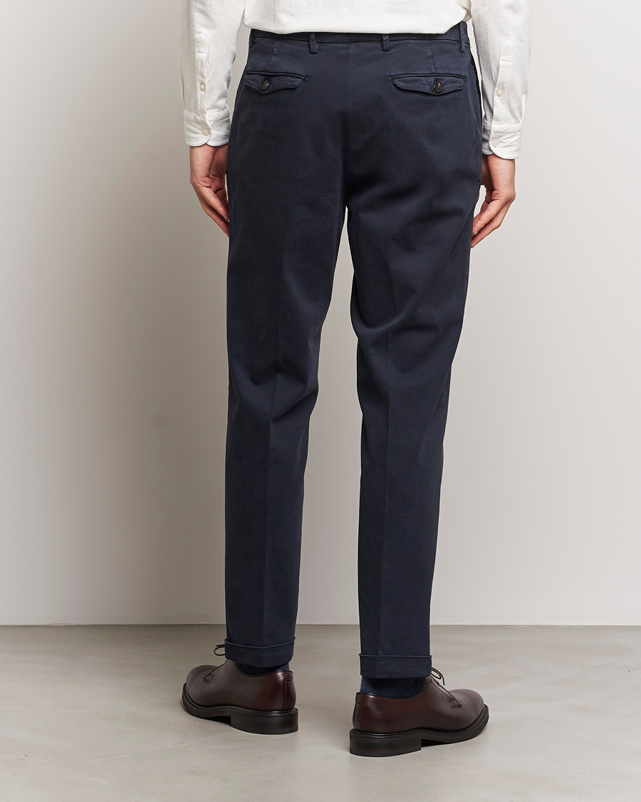 Herre | Bukser | Briglia 1949 | Easy Fit Pleated Cotton Stretch Chino Navy
